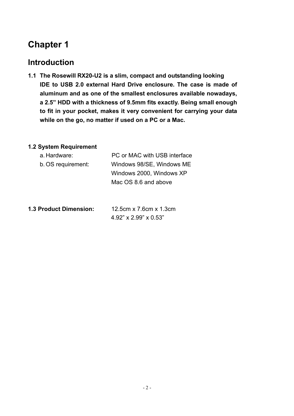 Introduction, Chapter 1 | Rosewill RX20-U2 User Manual | Page 2 / 18