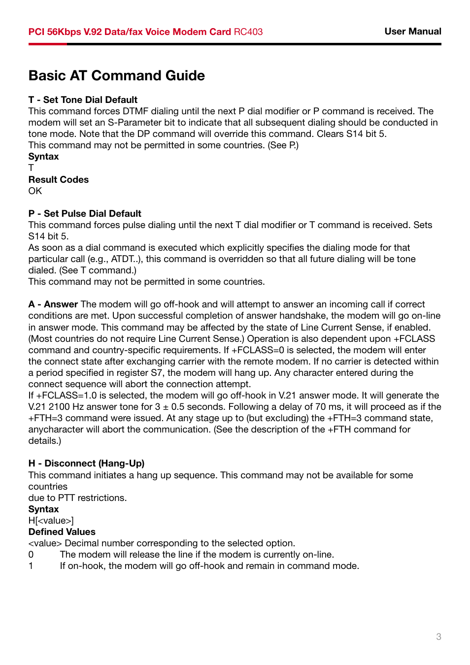 Basic at command guide | Rosewill RC403 User Manual | Page 4 / 9