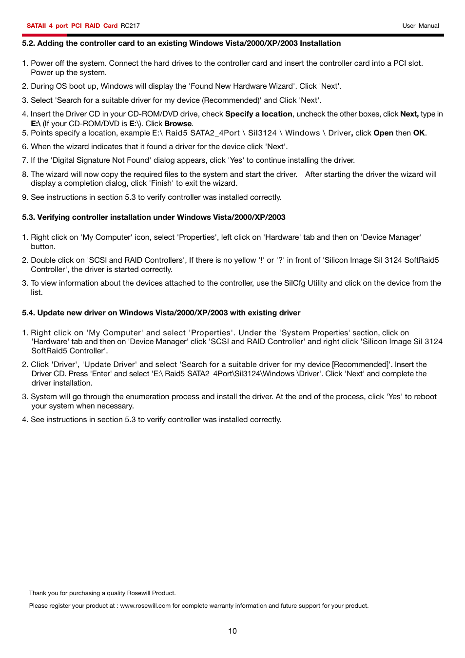 Rosewill SATA II 4 Port PCI RAID Card RC217 User Manual | Page 10 / 10