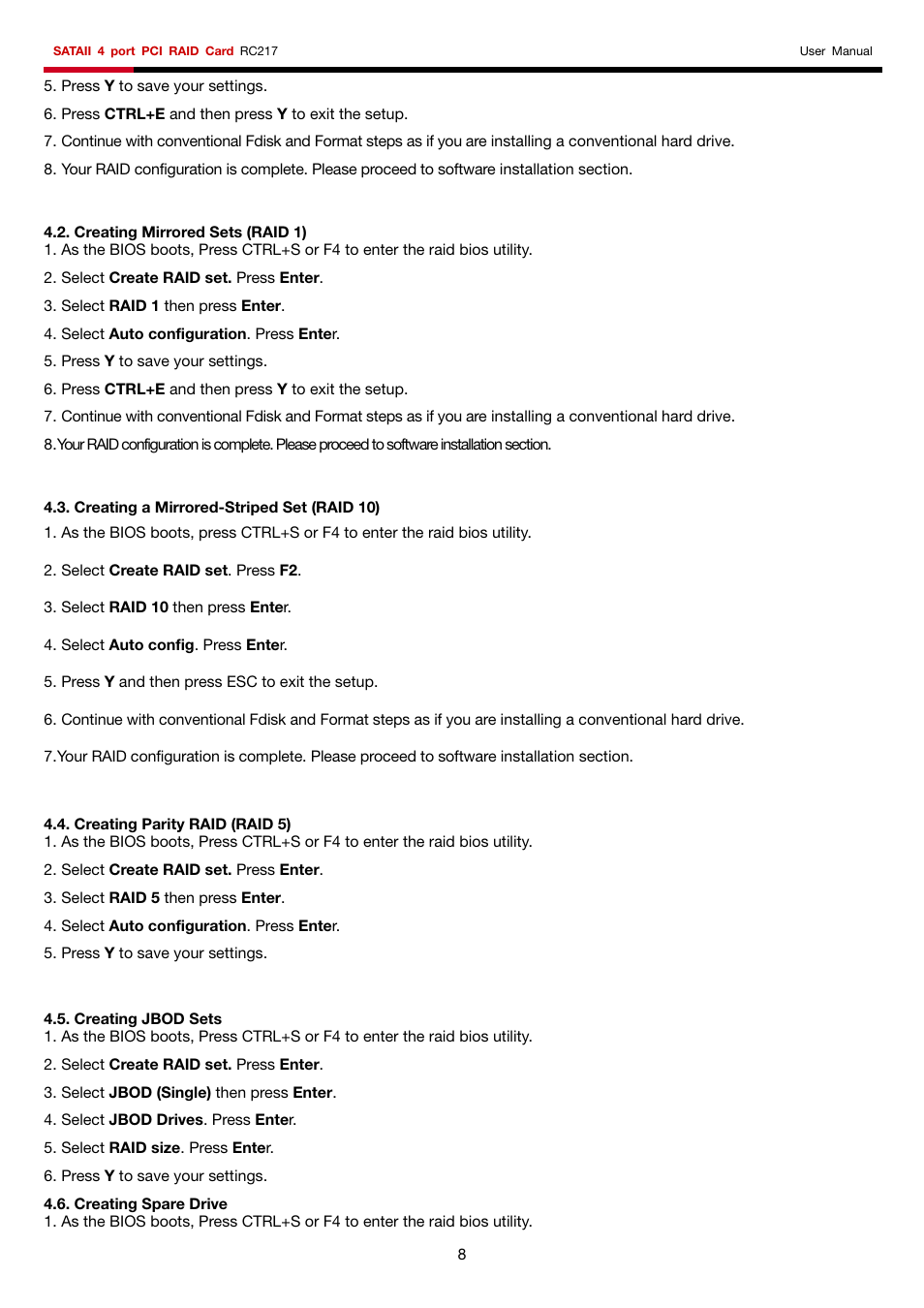 Rosewill SATA II 4 Port PCI RAID Card RC217 User Manual | Page 8 / 10