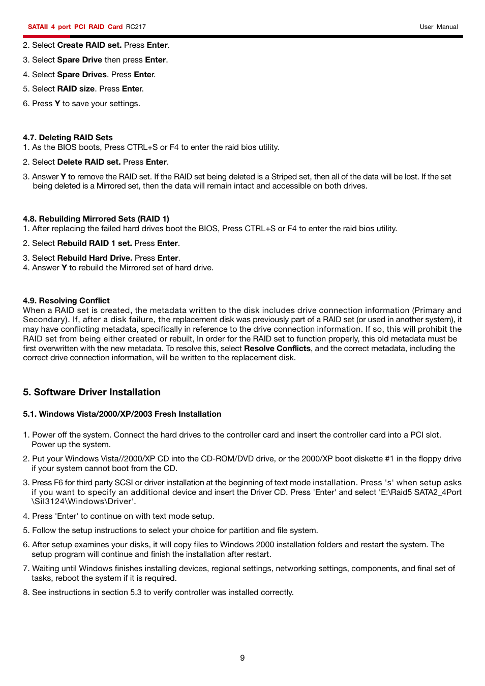 Rosewill SATA II 4 Port PCI RAID Card RC217 User Manual | Page 9 / 10