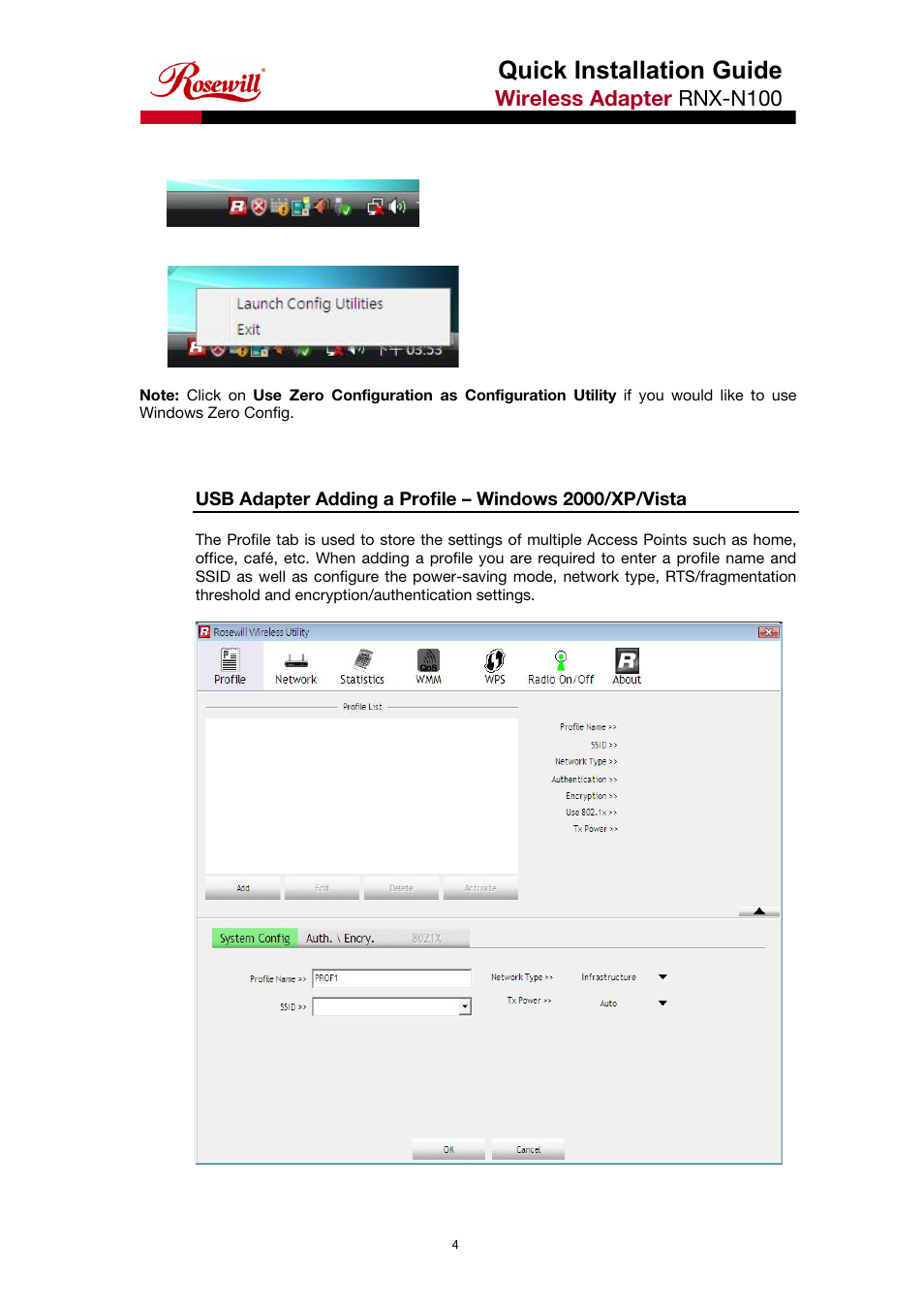 Quick installation guide, Wireless adapter rnx-n100 | Rosewill RNX-N100 User Manual | Page 4 / 8