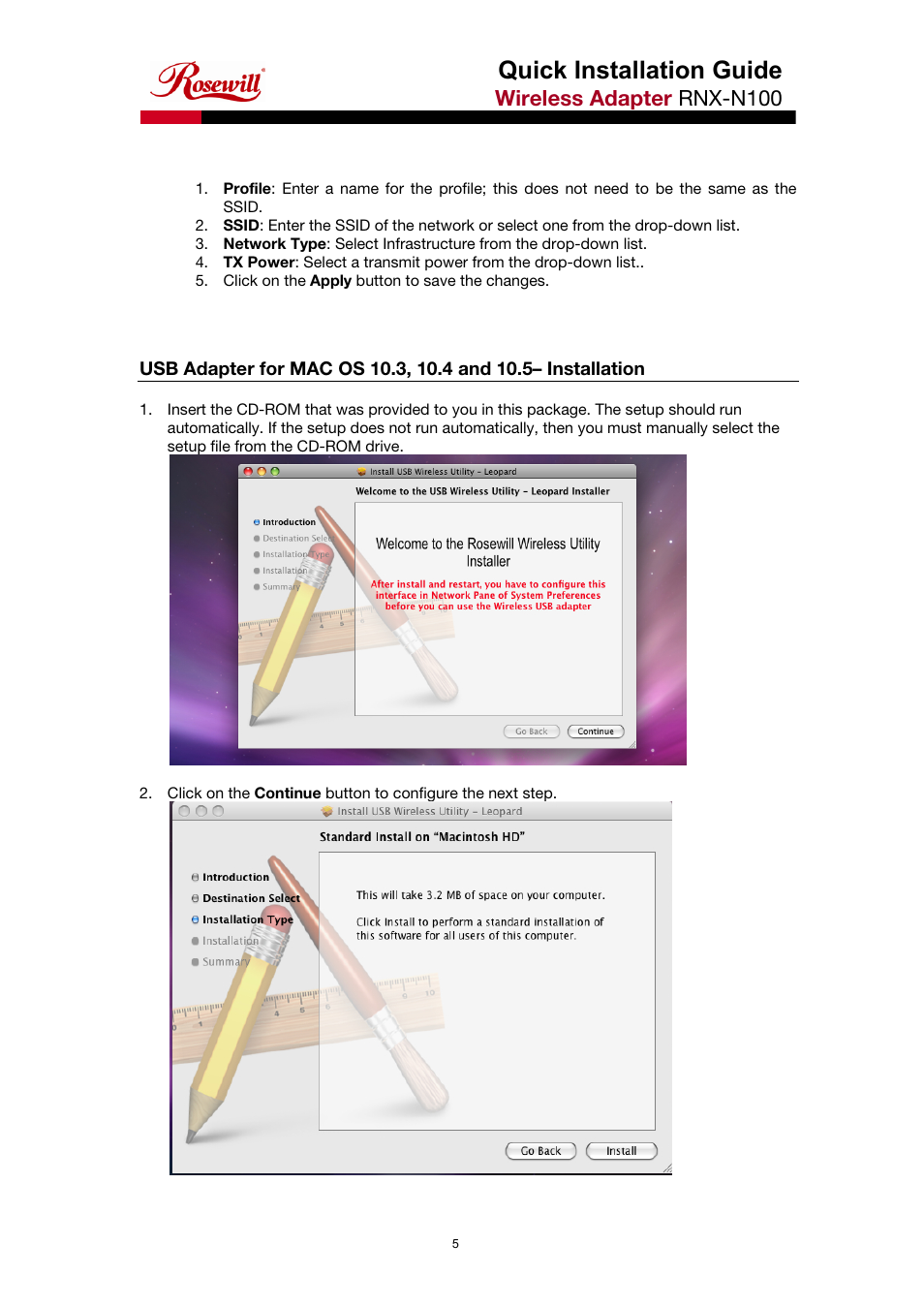 Quick installation guide, Wireless adapter rnx-n100 | Rosewill RNX-N100 User Manual | Page 5 / 8