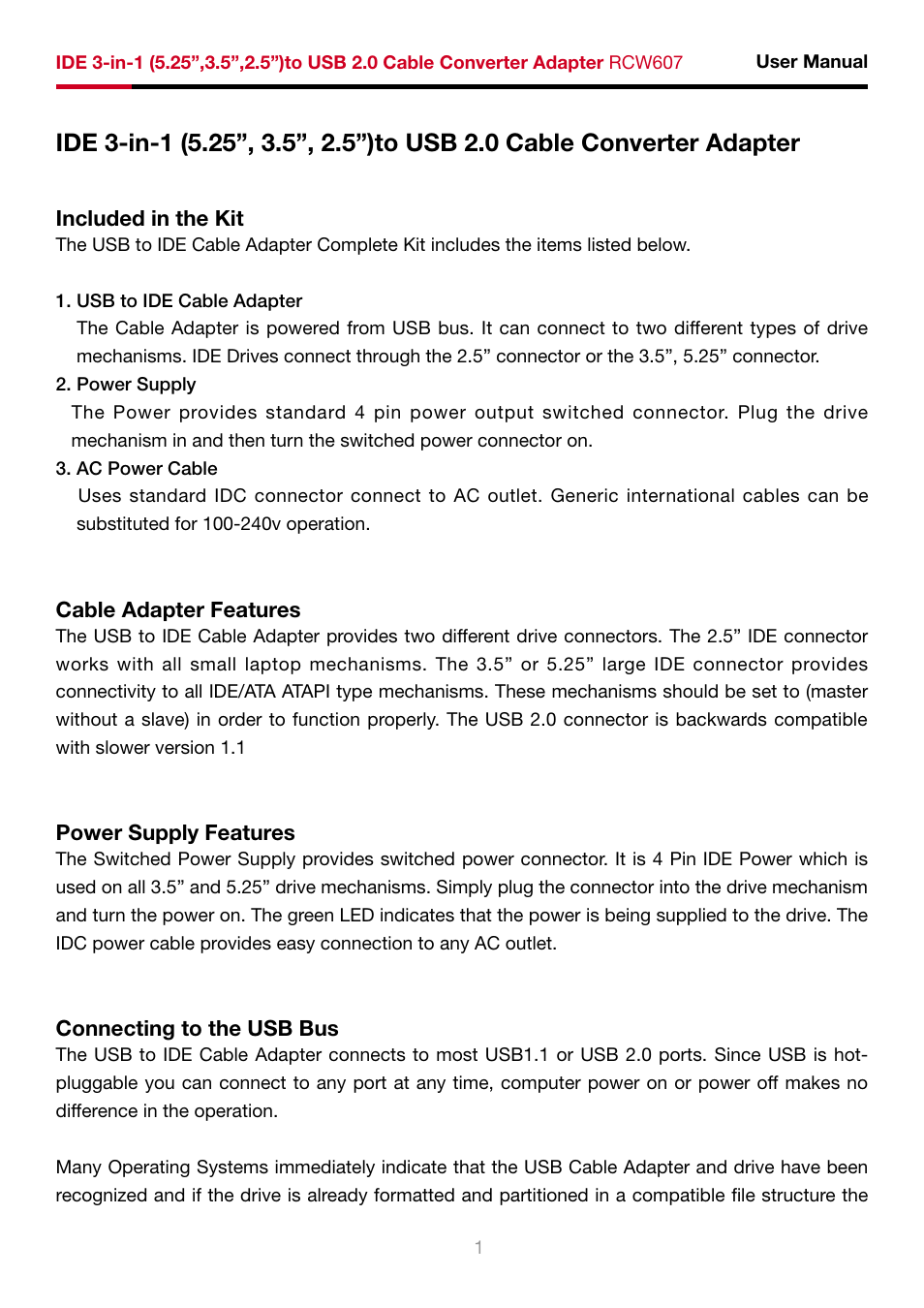Rosewill IDE 3-in-1 User Manual | Page 2 / 10