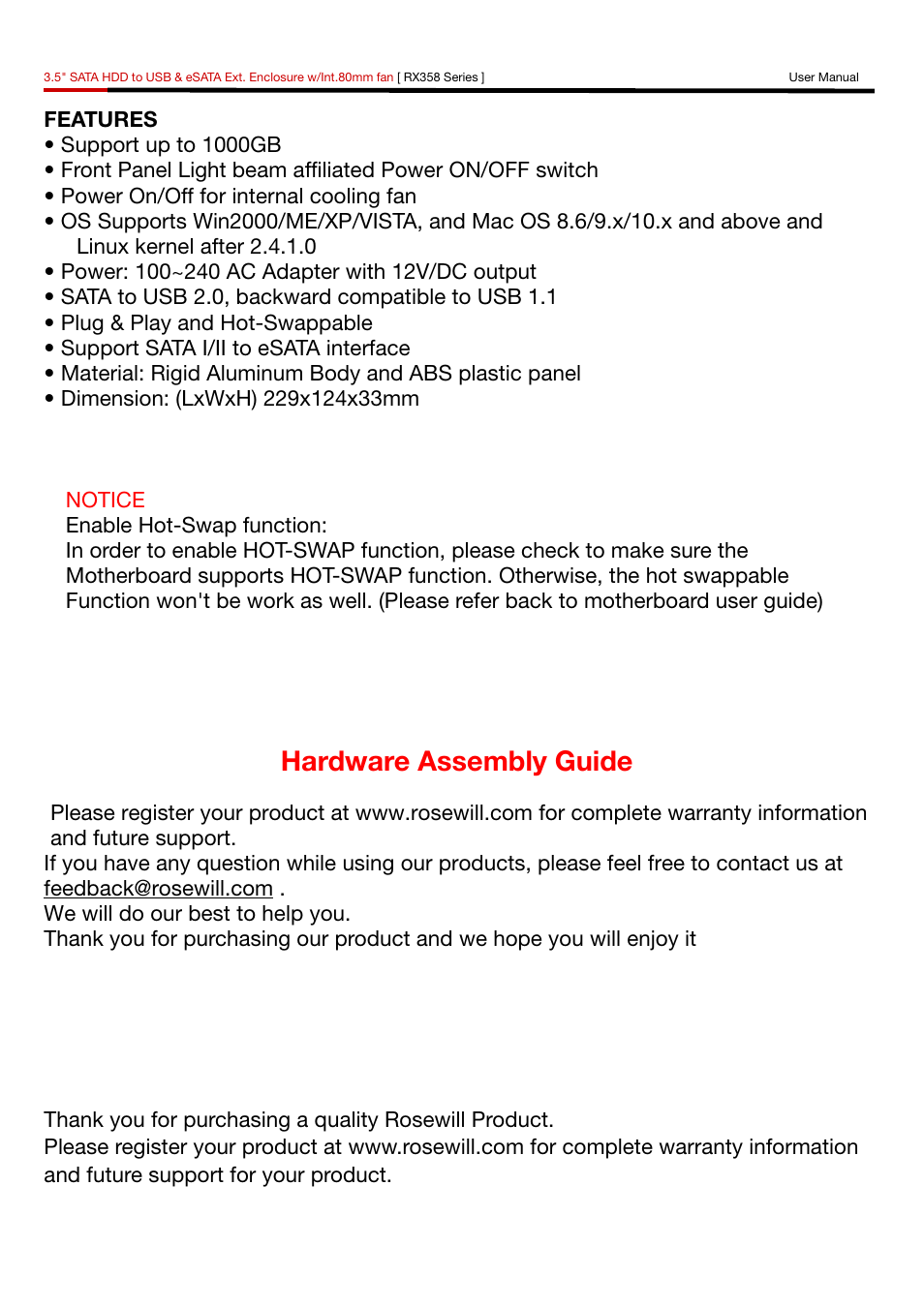 Hardware assembly guide | Rosewill RX358 User Manual | Page 2 / 11