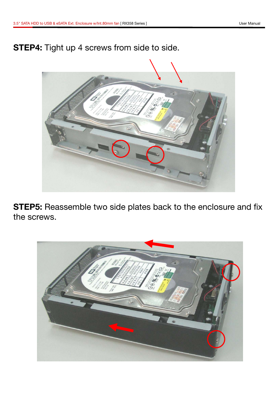 Step4: tight up 4 screws from side to side | Rosewill RX358 User Manual | Page 6 / 11