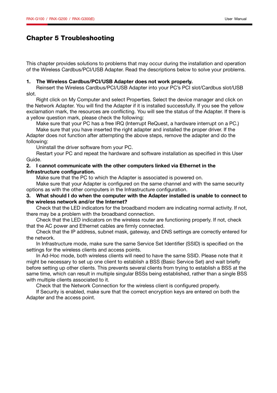 Chapter 5 troubleshooting | Rosewill RNX-G200 User Manual | Page 19 / 20