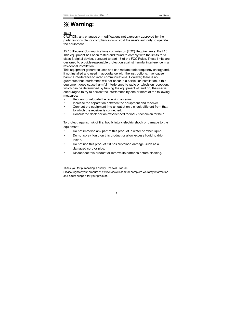 Warning | Rosewill RRC-127 User Manual | Page 10 / 10