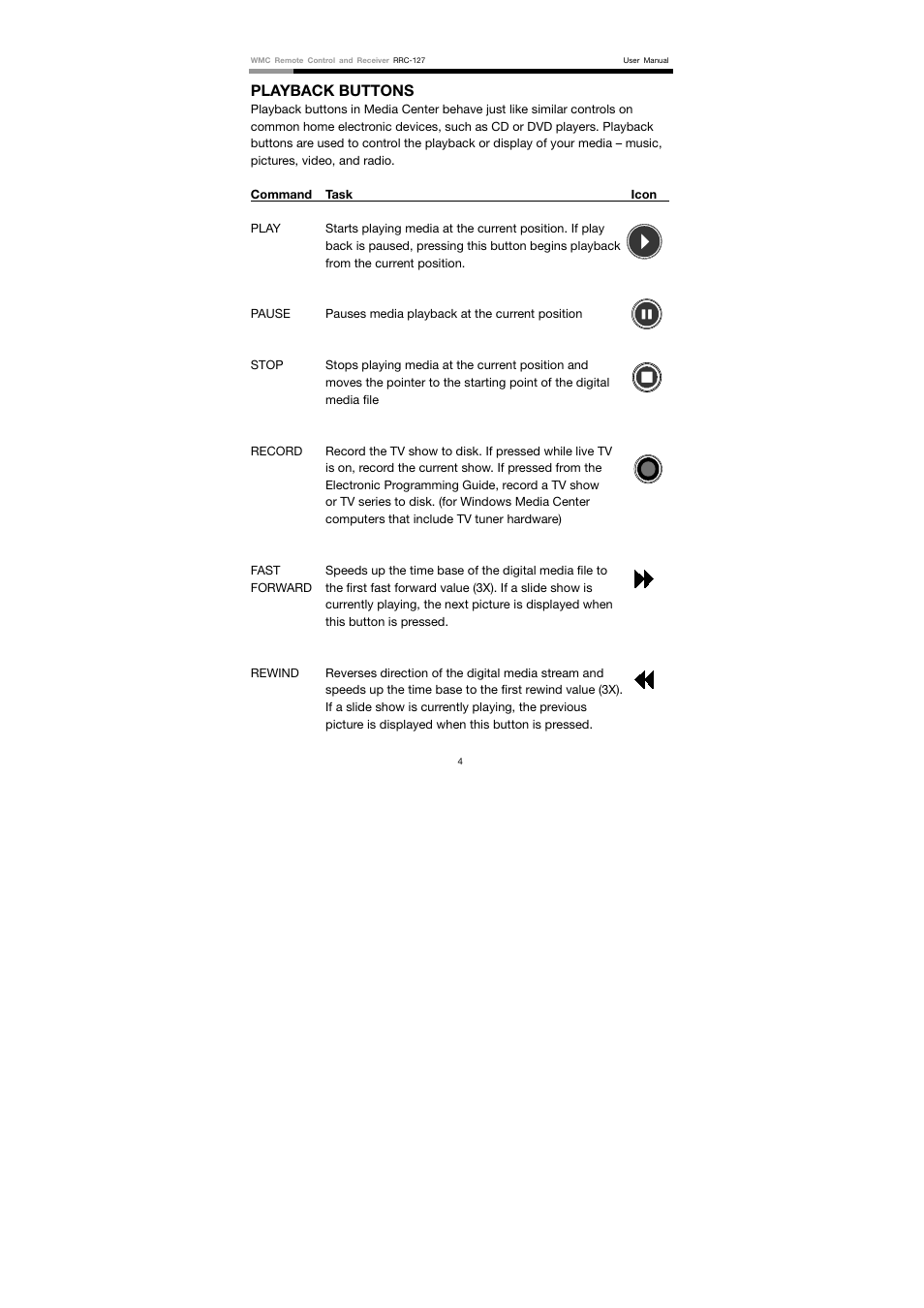 Playback buttons | Rosewill RRC-127 User Manual | Page 5 / 10