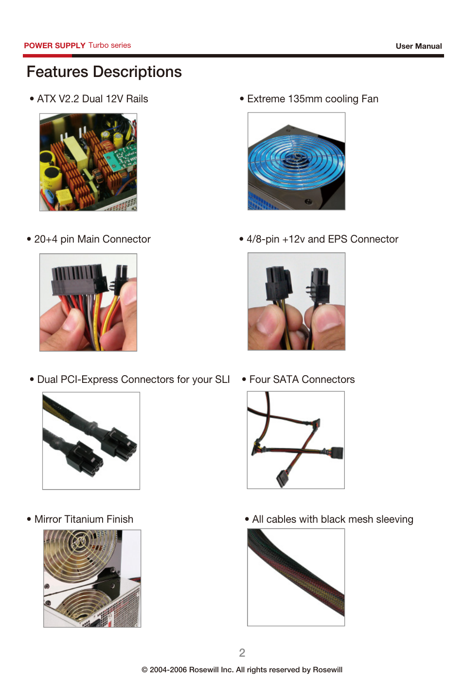 Features descriptions | Rosewill Power Supply User Manual | Page 3 / 12