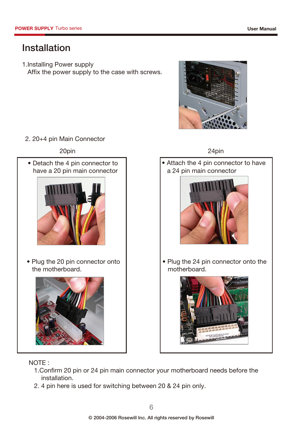 Installation | Rosewill Power Supply User Manual | Page 7 / 12