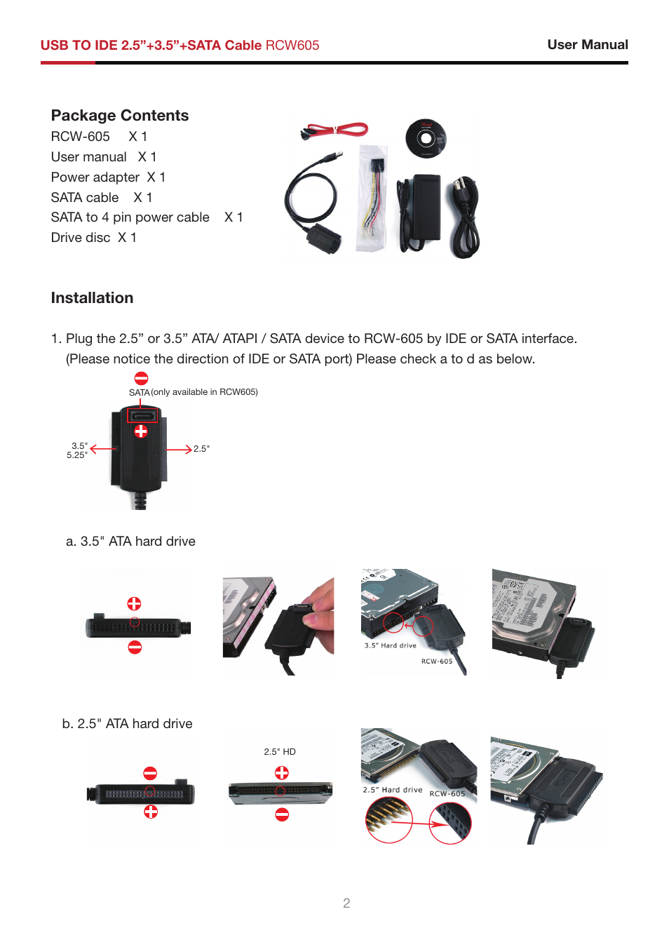 Package contents, Installation | Rosewill RCW-605. User Manual | Page 3 / 10