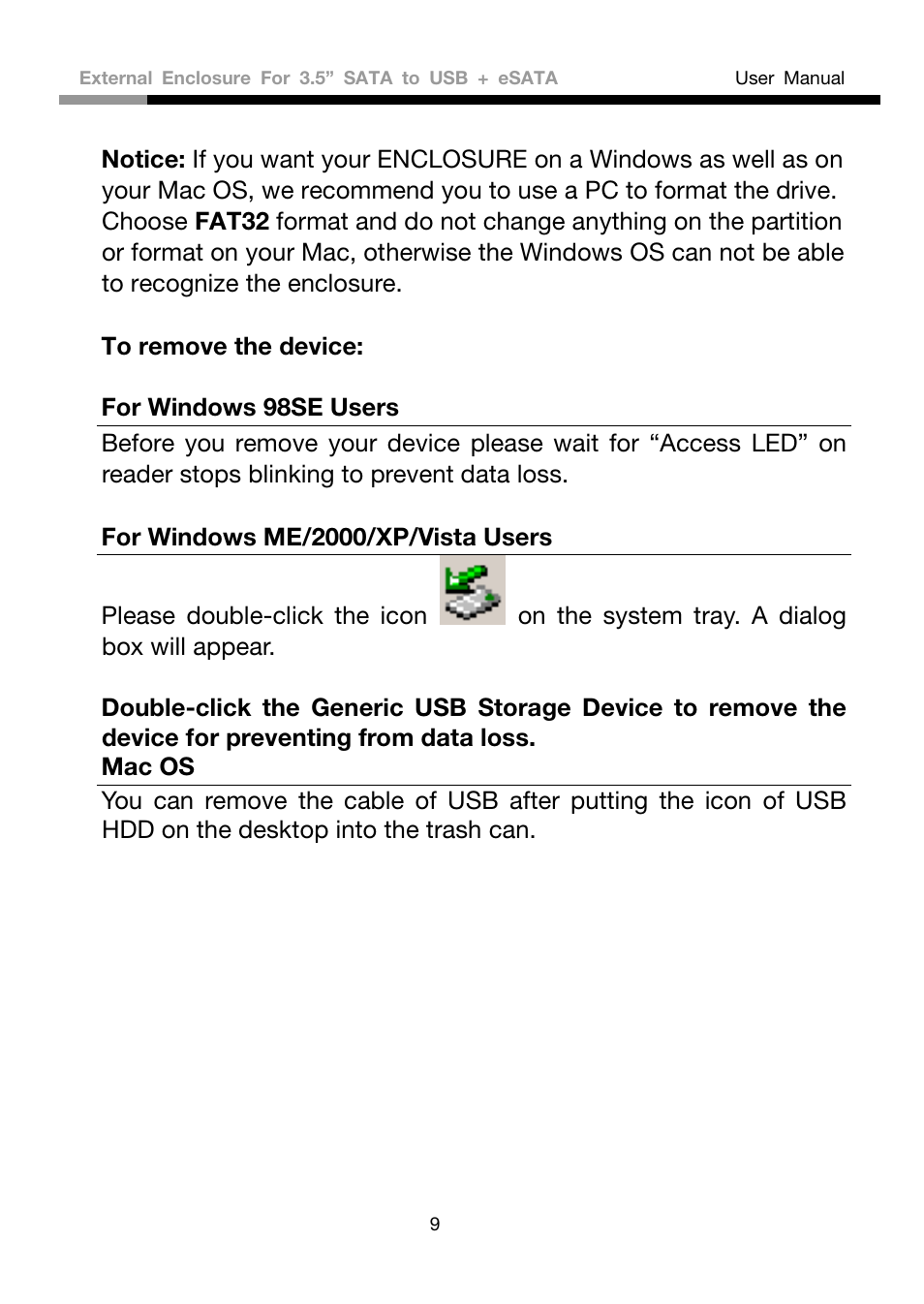For windows 98se users, For windows me/2000/xp/vista users, Mac os | Rosewill RX81US-HT35B-BLK User Manual | Page 10 / 11