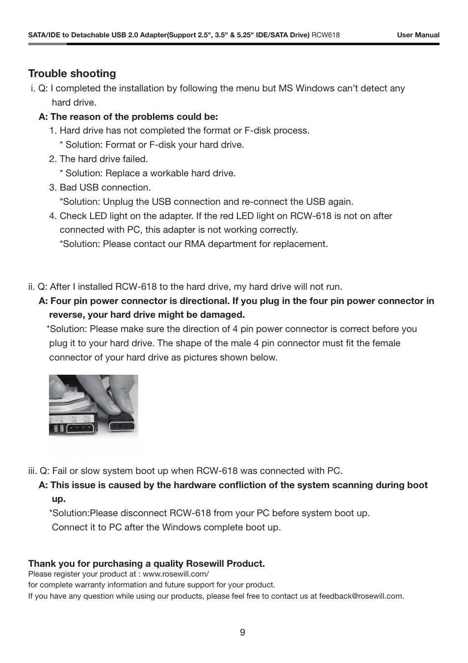 Trouble shooting | Rosewill RCW618 User Manual | Page 10 / 11