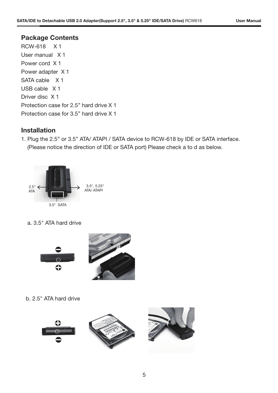 Package contents, Installation | Rosewill RCW618 User Manual | Page 6 / 11