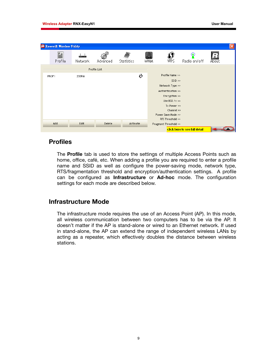 Rofiles, Nfrastructure, Profiles | Infrastructure mode | Rosewill RNX-EasyN1 User Manual | Page 10 / 57