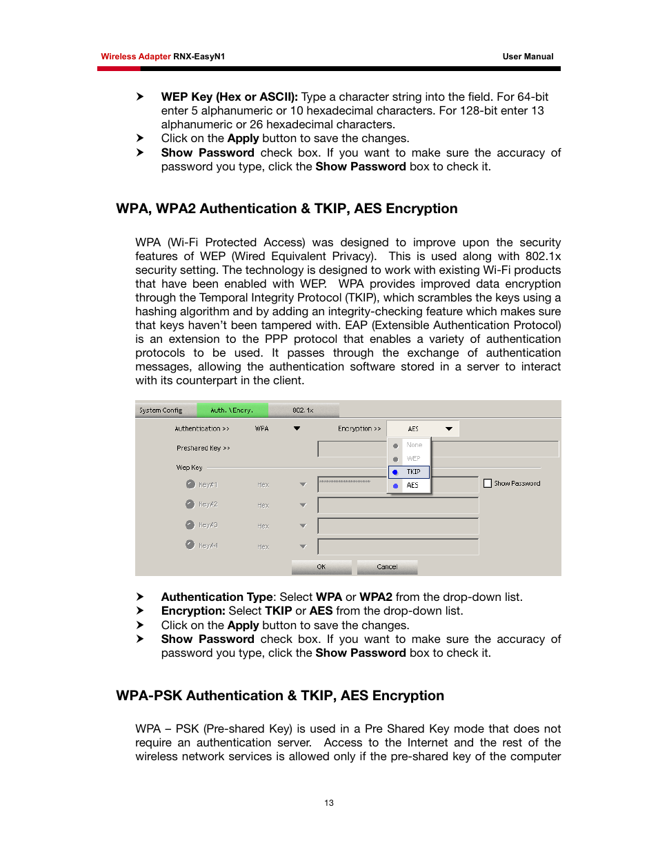 Wpa, wpa2 authentication & tkip, aes encryption, Wpa-psk authentication & tkip, aes encryption | Rosewill RNX-EasyN1 User Manual | Page 14 / 57