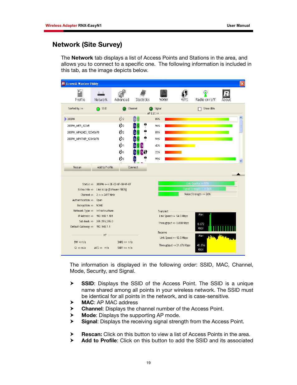 Etwork, Urvey, Network (site survey) | Rosewill RNX-EasyN1 User Manual | Page 20 / 57