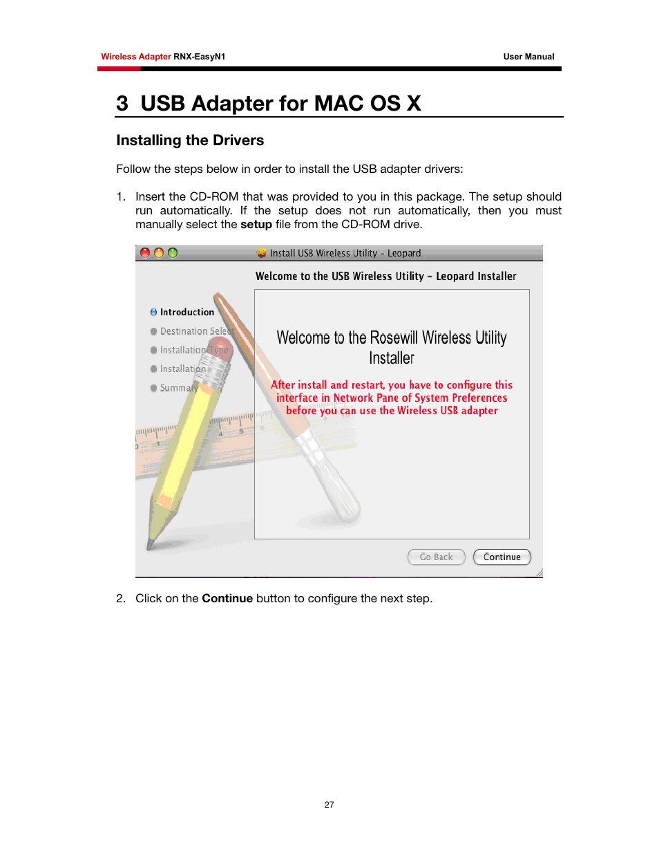 Usb adapter for mac os x, Nstalling the, Rivers | 3usb adapter for mac os x | Rosewill RNX-EasyN1 User Manual | Page 28 / 57