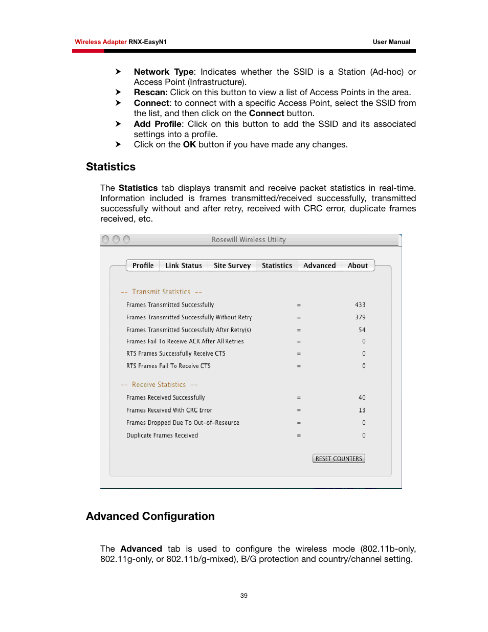 Tatistics, Dvanced, Onfiguration | Statistics, Advanced configuration | Rosewill RNX-EasyN1 User Manual | Page 40 / 57