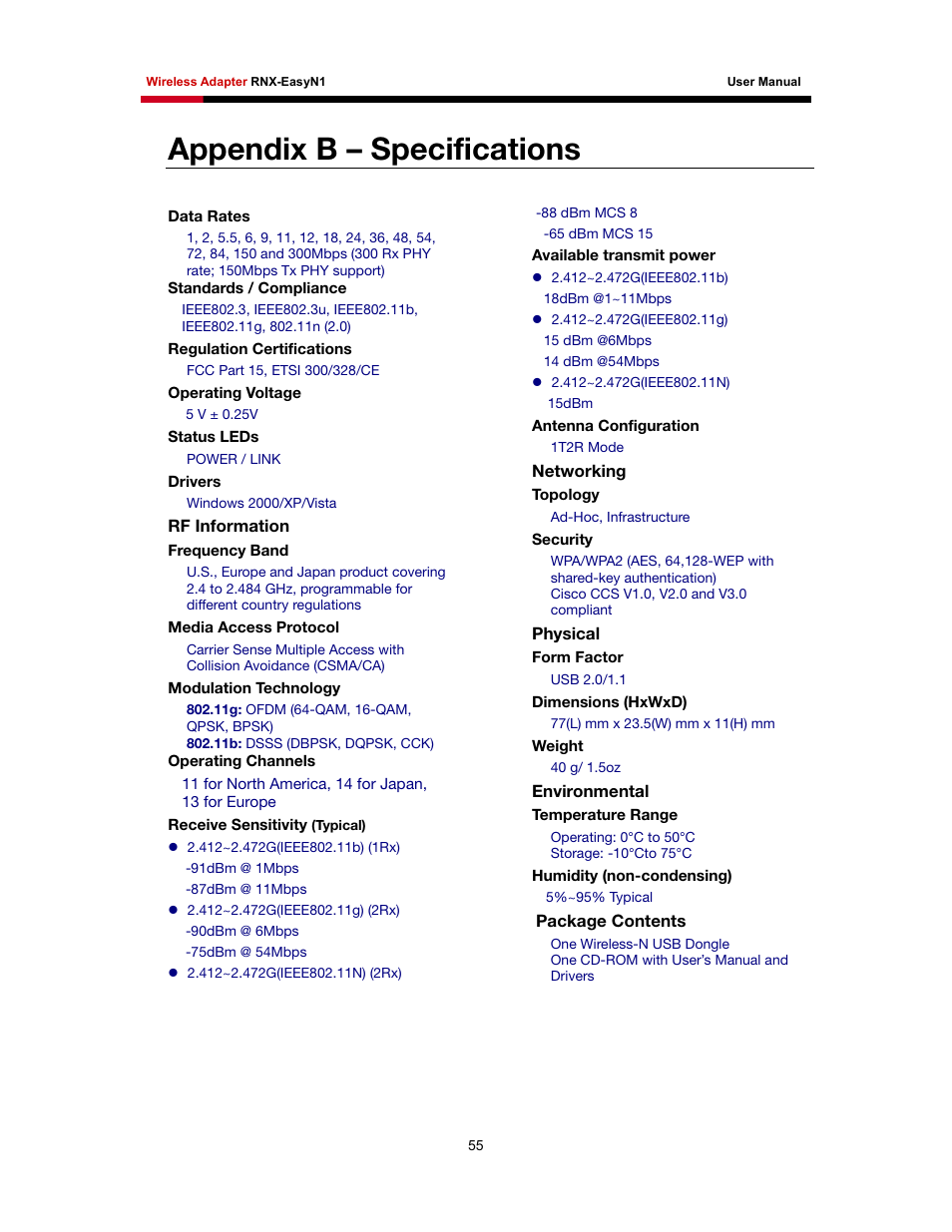 Appendix b – specifications | Rosewill RNX-EasyN1 User Manual | Page 56 / 57