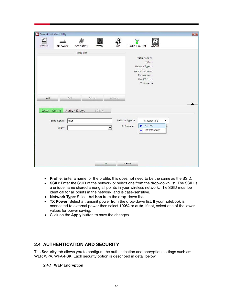 Uthentication and, Ecurity, 1 wep encryption | Rosewill RNX-N2X User Manual | Page 10 / 71