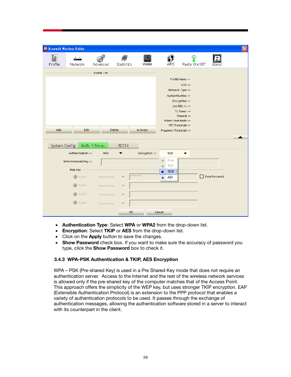 3 wpa-psk authentication & tkip, aes encryption | Rosewill RNX-N2X User Manual | Page 29 / 71