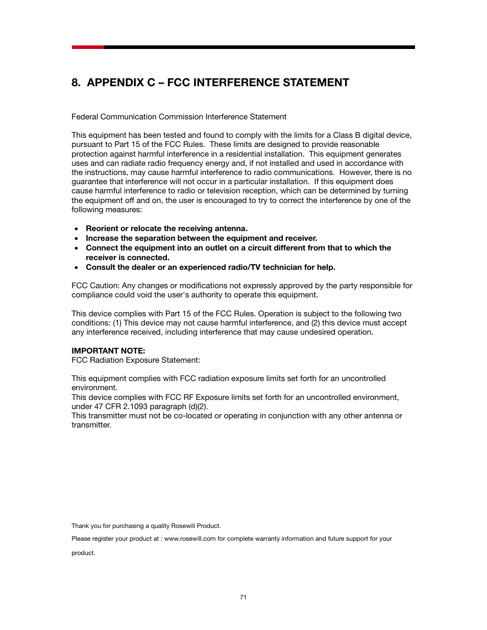 Appendix c – fcc interference statement | Rosewill RNX-N2X User Manual | Page 71 / 71