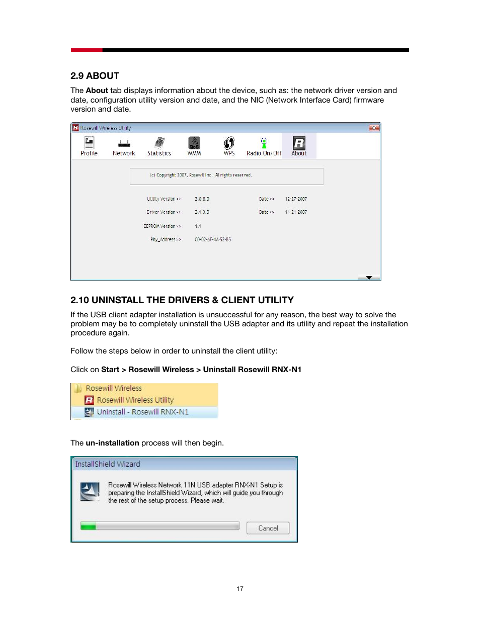 Bout, Ninstall the, Rivers | Lient, Tility | Rosewill RNX-N1/N1MAC User Manual | Page 17 / 71