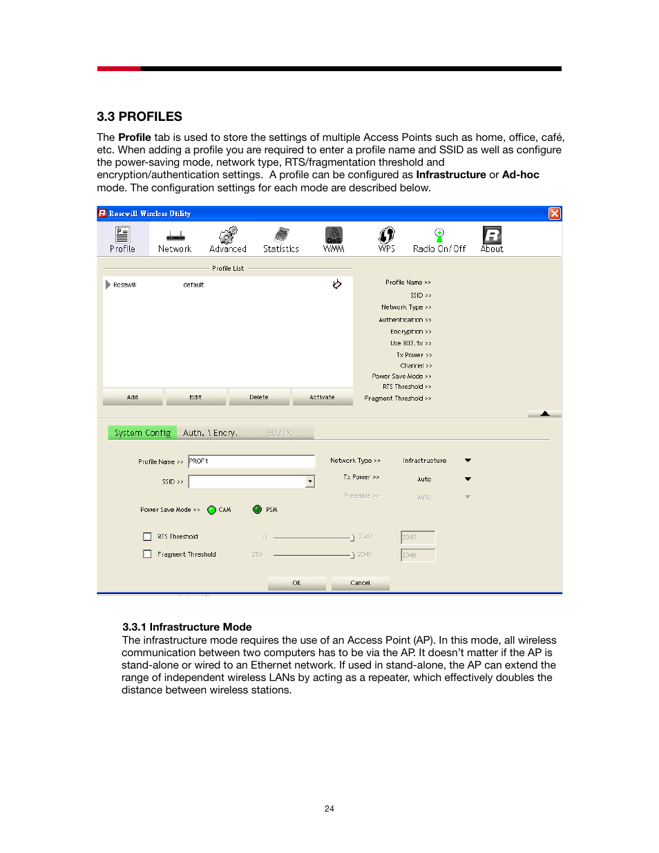 Rofiles, 1 infrastructure mode | Rosewill RNX-N1/N1MAC User Manual | Page 24 / 71