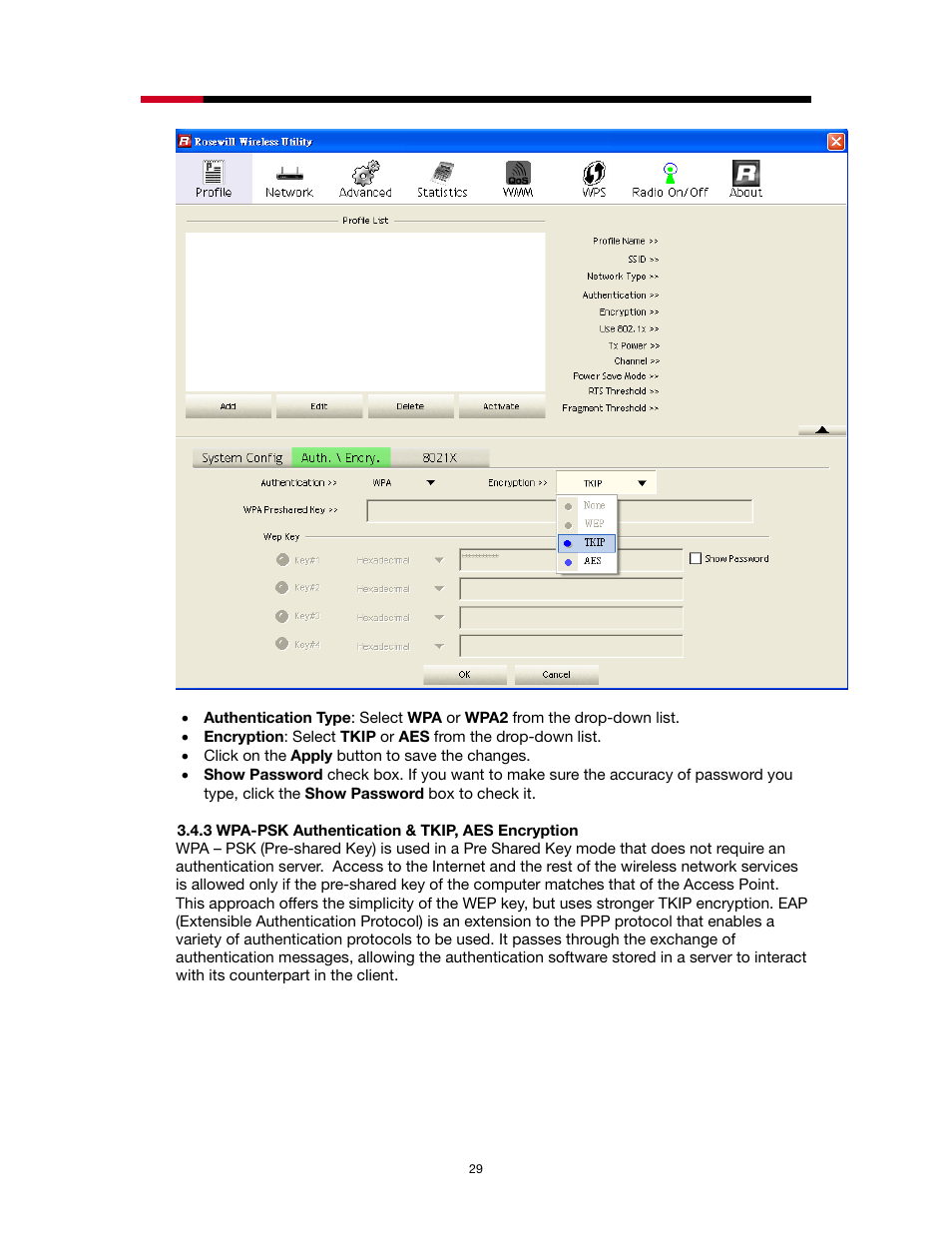 3 wpa-psk authentication & tkip, aes encryption | Rosewill RNX-N1/N1MAC User Manual | Page 29 / 71