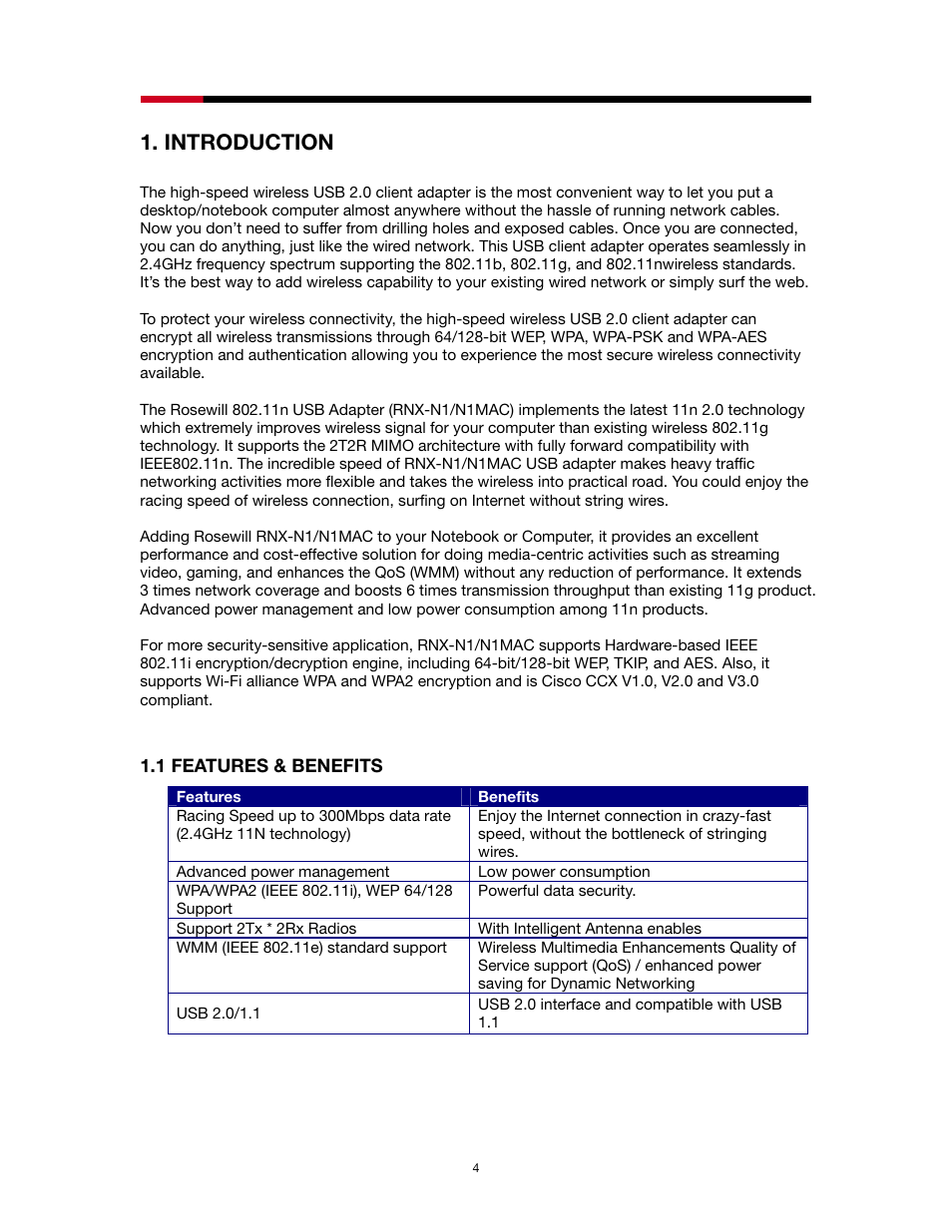 Introduction, Eatures, Enefits | Rosewill RNX-N1/N1MAC User Manual | Page 4 / 71