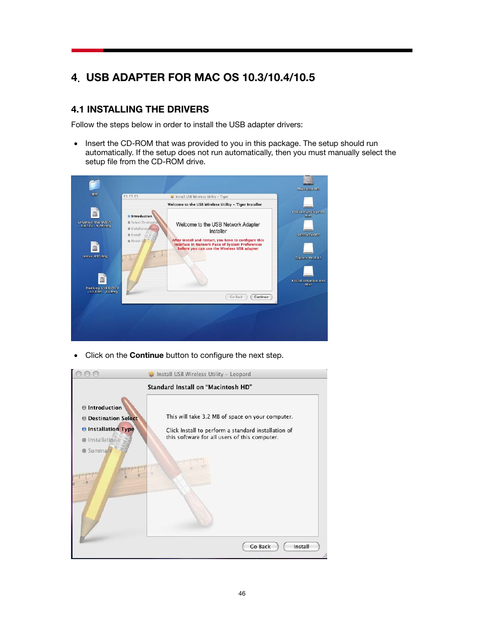 Usb adapter for mac os 10.3/10.4/10.5, Nstalling the, Rivers | Rosewill RNX-N1/N1MAC User Manual | Page 46 / 71