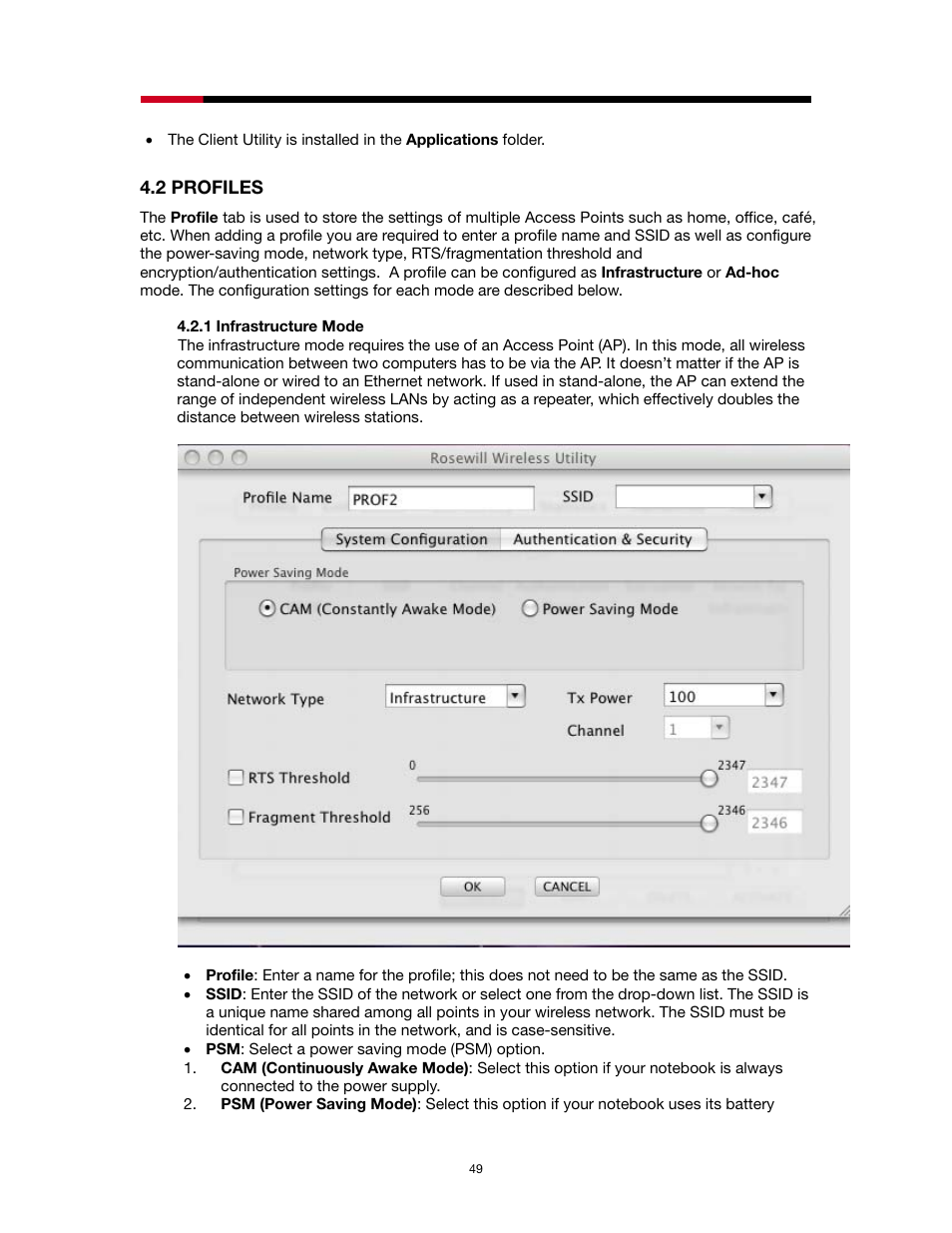 Rofiles, 1 infrastructure mode | Rosewill RNX-N1/N1MAC User Manual | Page 49 / 71