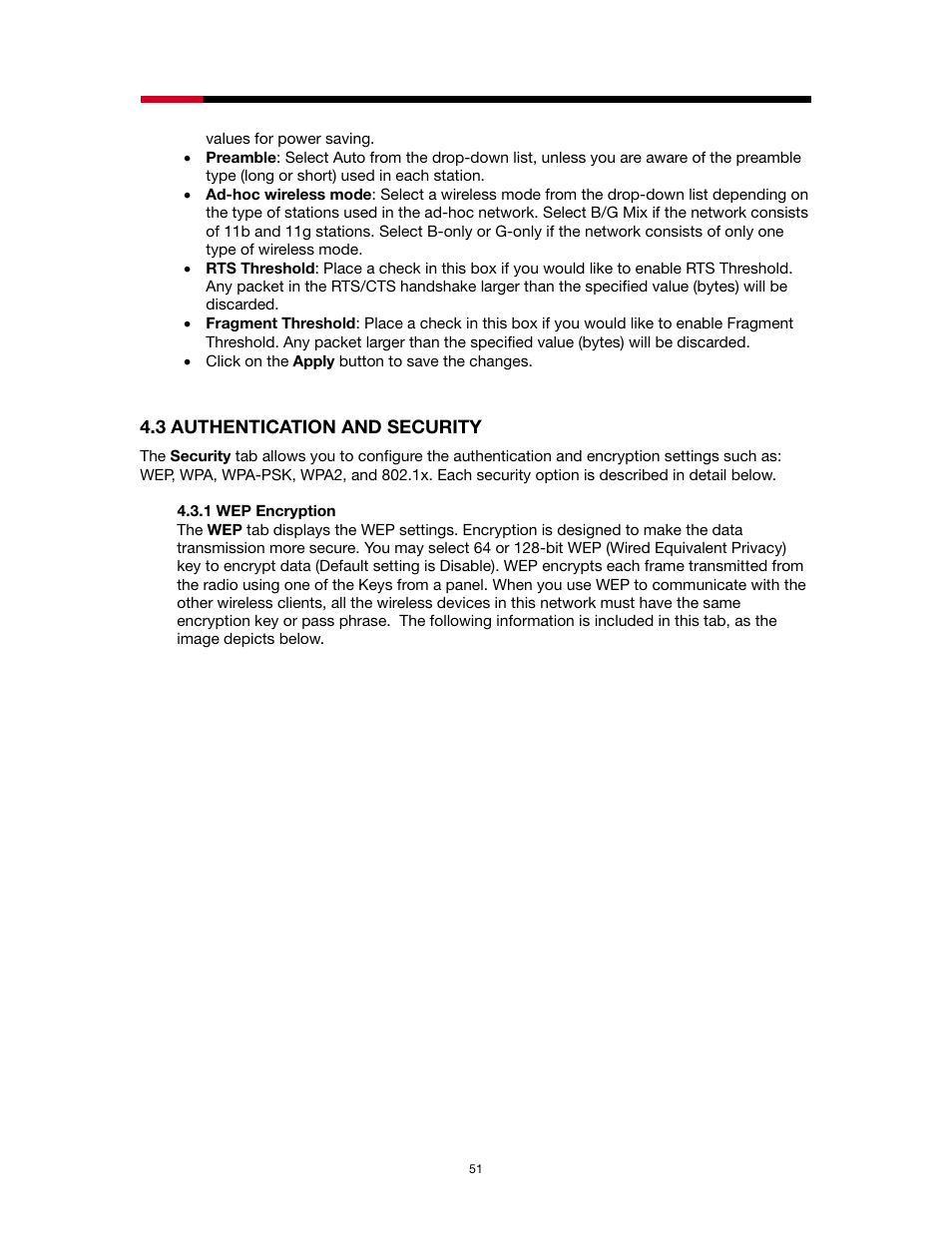 Uthentication and, Ecurity, 1 wep encryption | Rosewill RNX-N1/N1MAC User Manual | Page 51 / 71