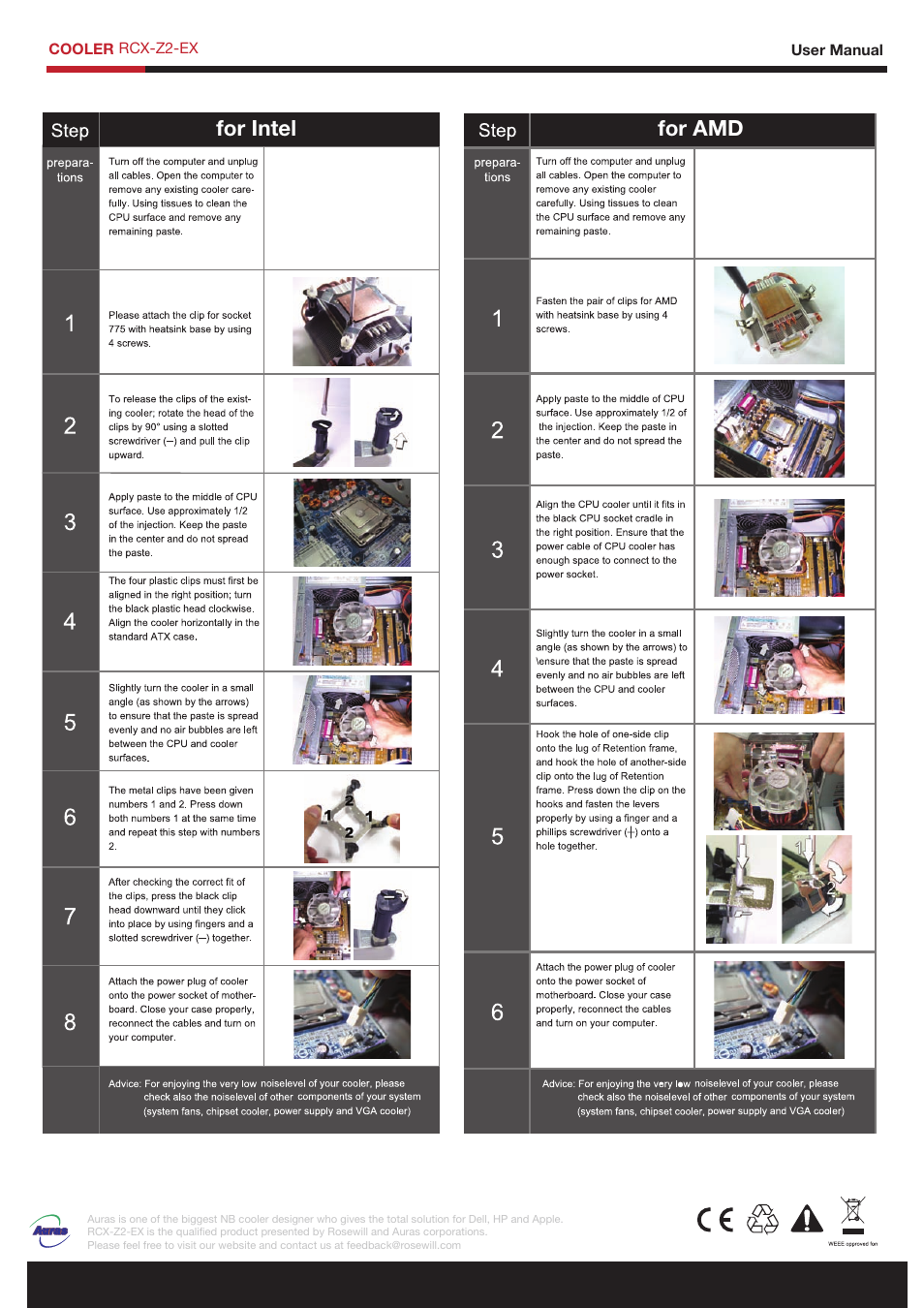 For intel for amd | Rosewill RCX-Z2-EX User Manual | Page 2 / 2