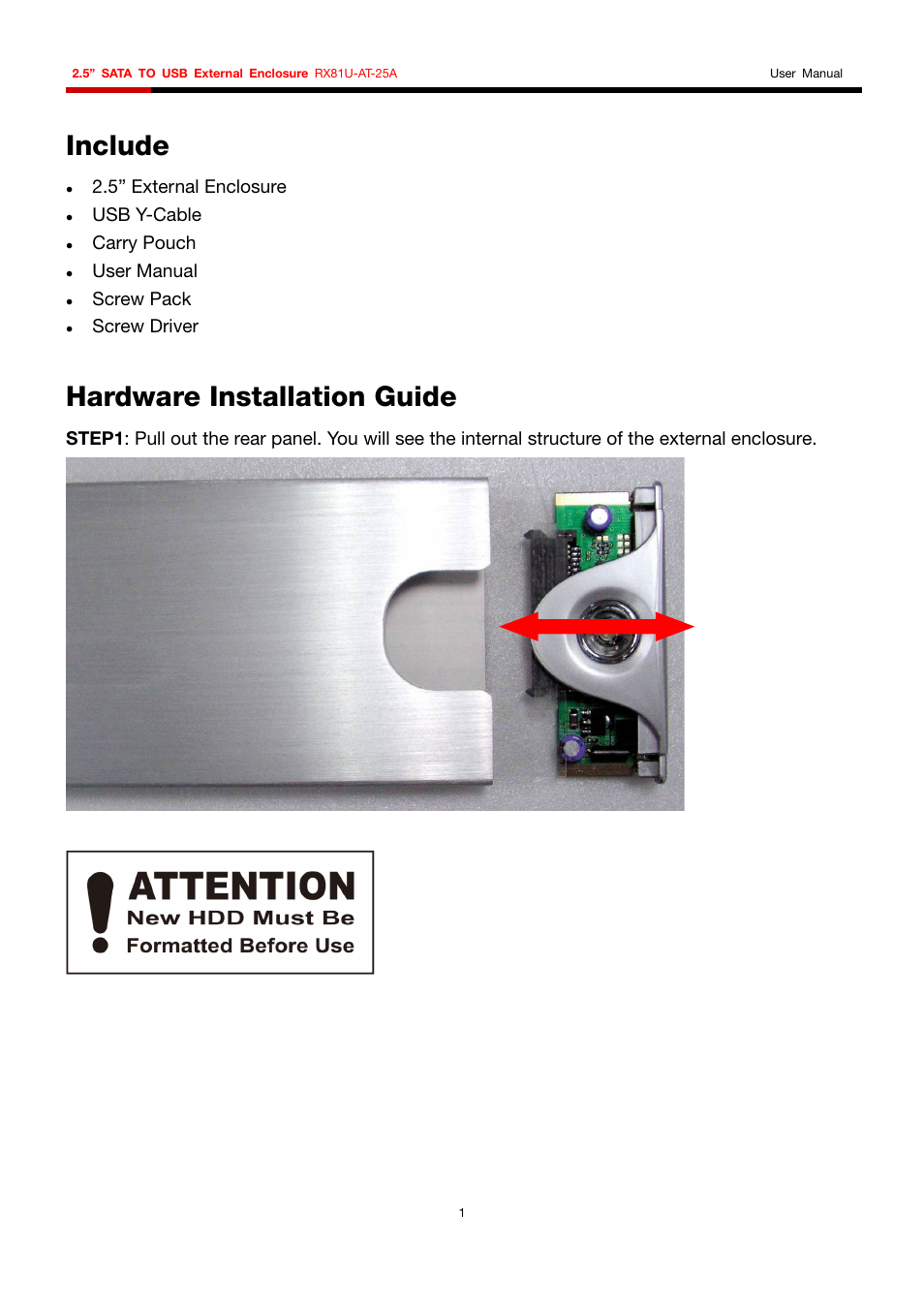 Include, Hardware installation guide | Rosewill RX81U-AT-25A User Manual | Page 2 / 7