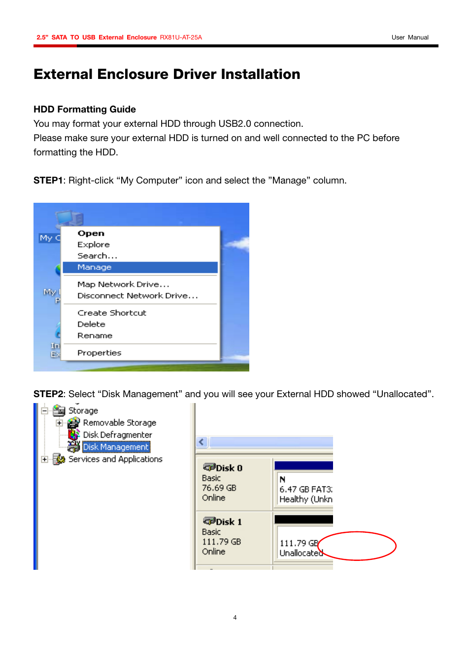 External enclosure driver installation | Rosewill RX81U-AT-25A User Manual | Page 5 / 7