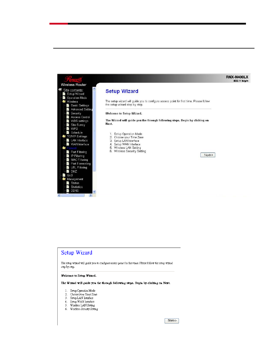 1 setup wizard, 11 welcome to setup wizard, Etup | Izard, 3 rnx-n400lx web management page | Rosewill RNX-N400LX User Manual | Page 17 / 65