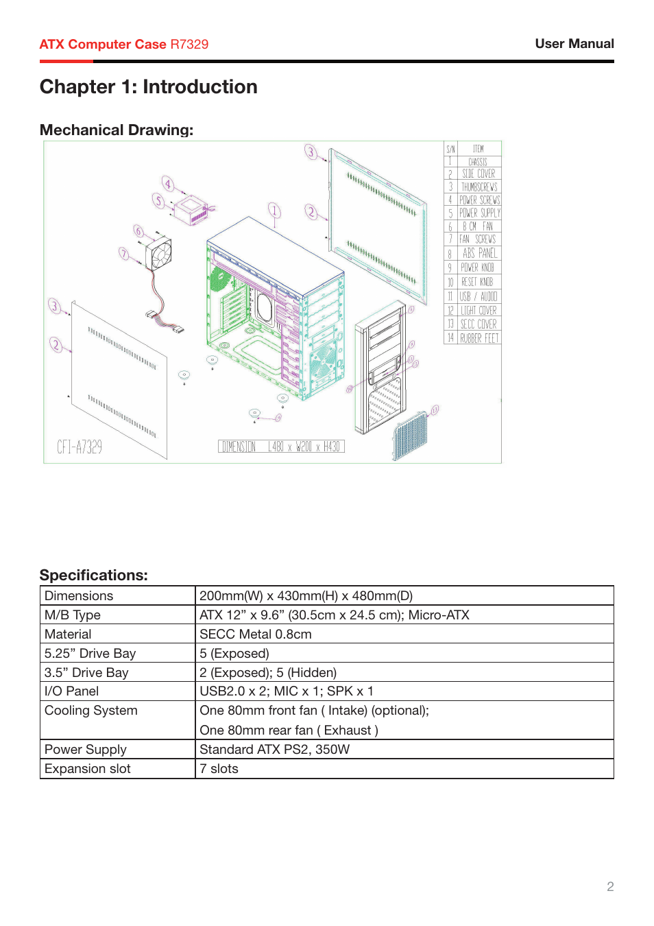 Chapter 1: introduction | Rosewill ATX Computer Case R7329 User Manual | Page 3 / 8