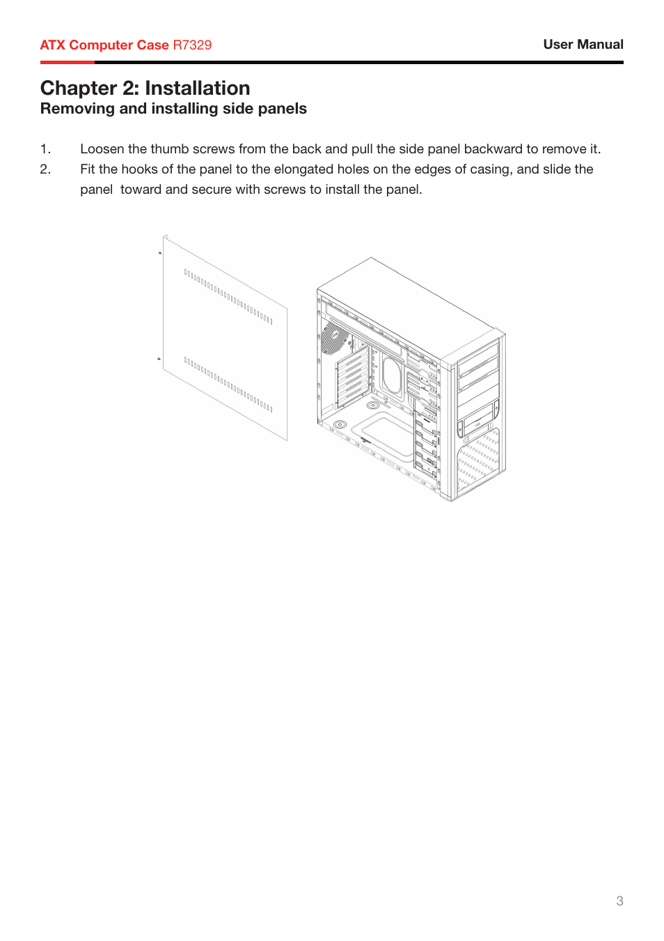 Chapter 2: installation | Rosewill ATX Computer Case R7329 User Manual | Page 4 / 8