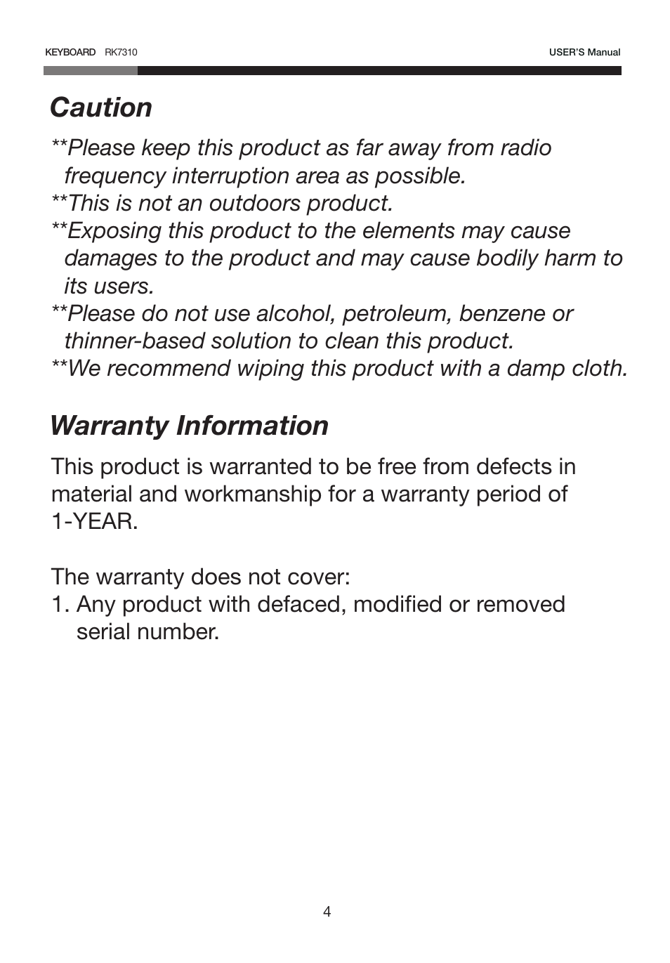 User-manual-rk7300-4, Caution warranty information | Rosewill RK-7310 User Manual | Page 5 / 7