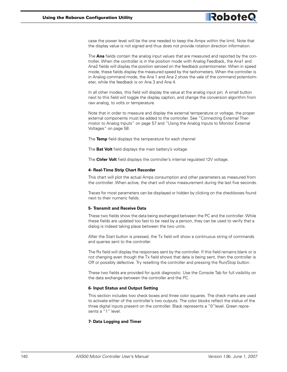 RoboteQ Dual Channel Digital Motor Controller AX500 User Manual | Page 140 / 154
