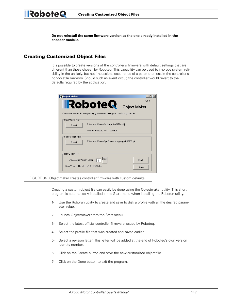 Creating customized object files | RoboteQ Dual Channel Digital Motor Controller AX500 User Manual | Page 147 / 154