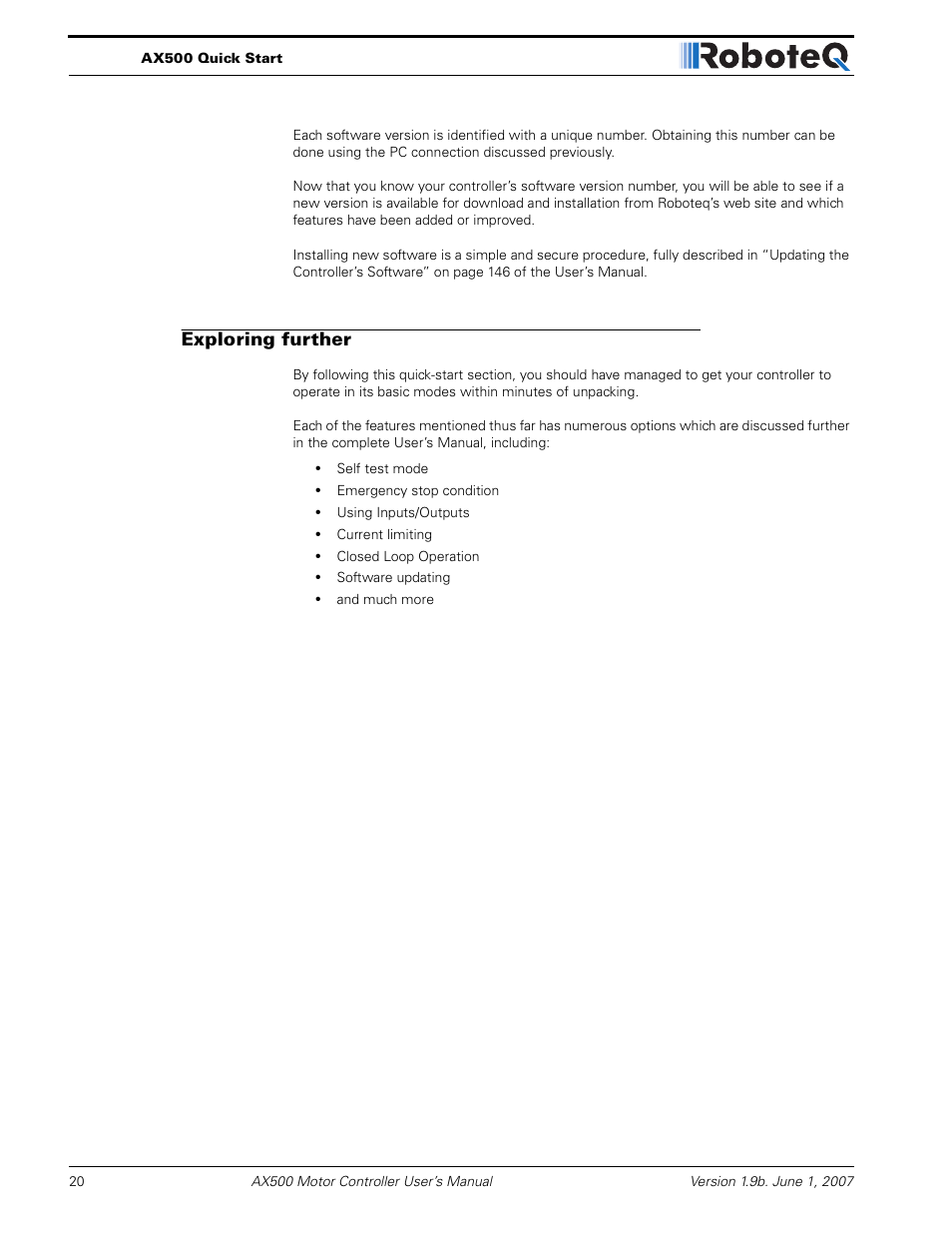 Exploring further | RoboteQ Dual Channel Digital Motor Controller AX500 User Manual | Page 20 / 154