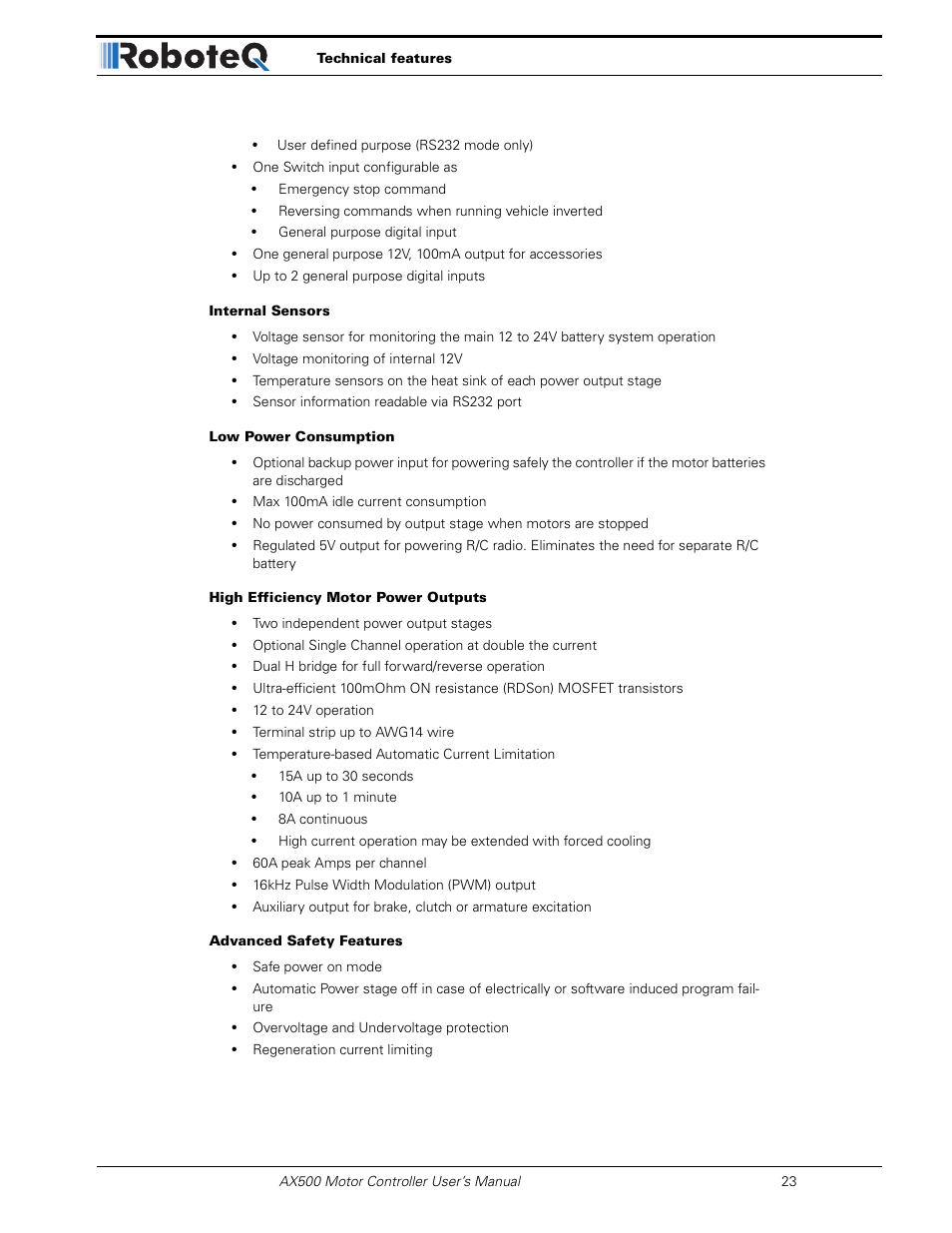 RoboteQ Dual Channel Digital Motor Controller AX500 User Manual | Page 23 / 154