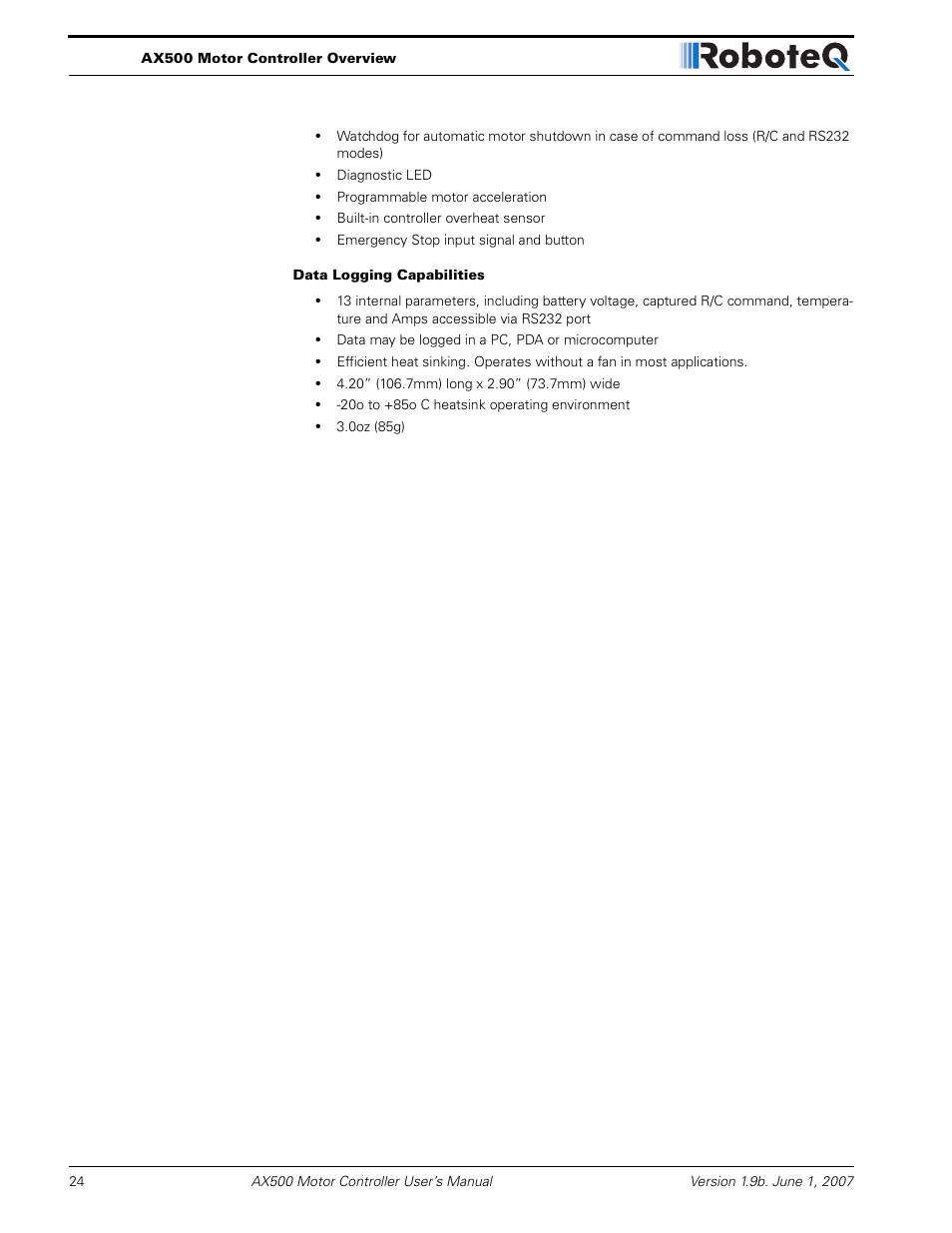 RoboteQ Dual Channel Digital Motor Controller AX500 User Manual | Page 24 / 154