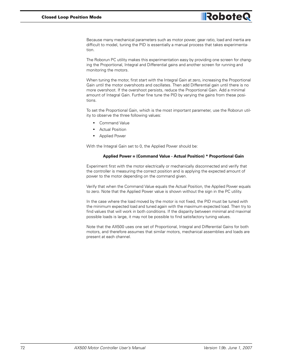 RoboteQ Dual Channel Digital Motor Controller AX500 User Manual | Page 72 / 154