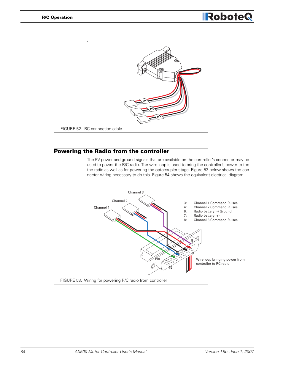 Powering the radio from the controller | RoboteQ Dual Channel Digital Motor Controller AX500 User Manual | Page 84 / 154