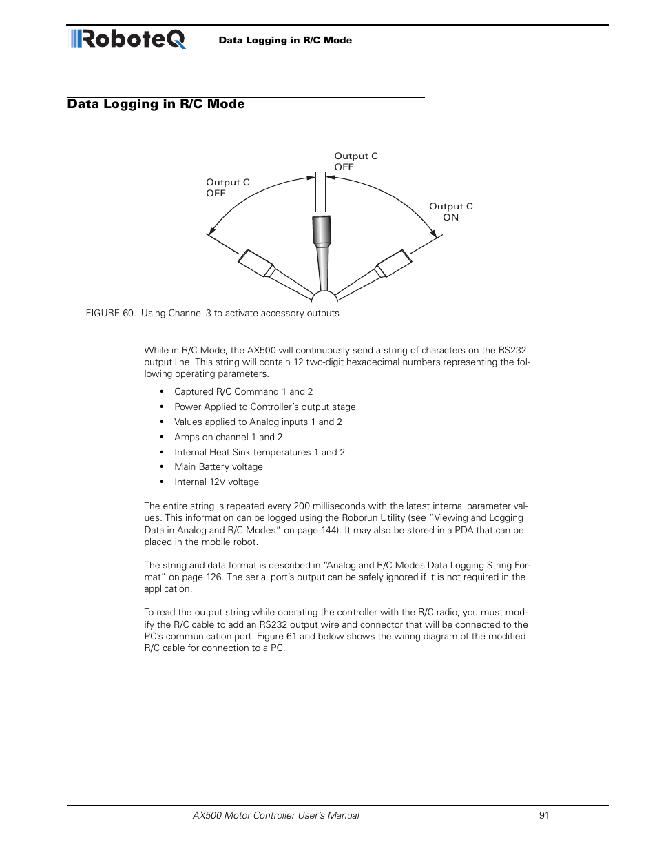 Data logging in r/c mode | RoboteQ Dual Channel Digital Motor Controller AX500 User Manual | Page 91 / 154